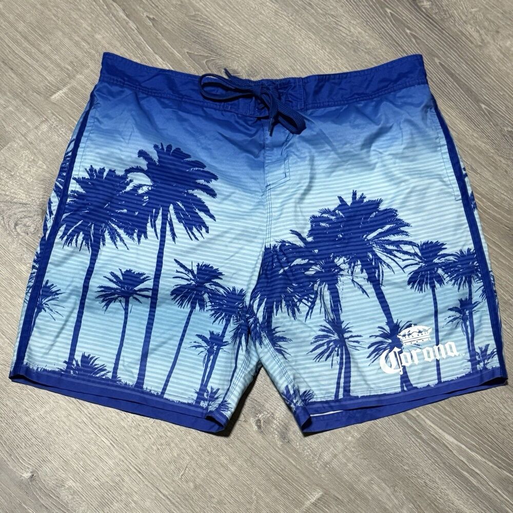 Corona Extra Men’s Swim Trunks Shorts Palm Tree Print Blue XXL Mesh Liner